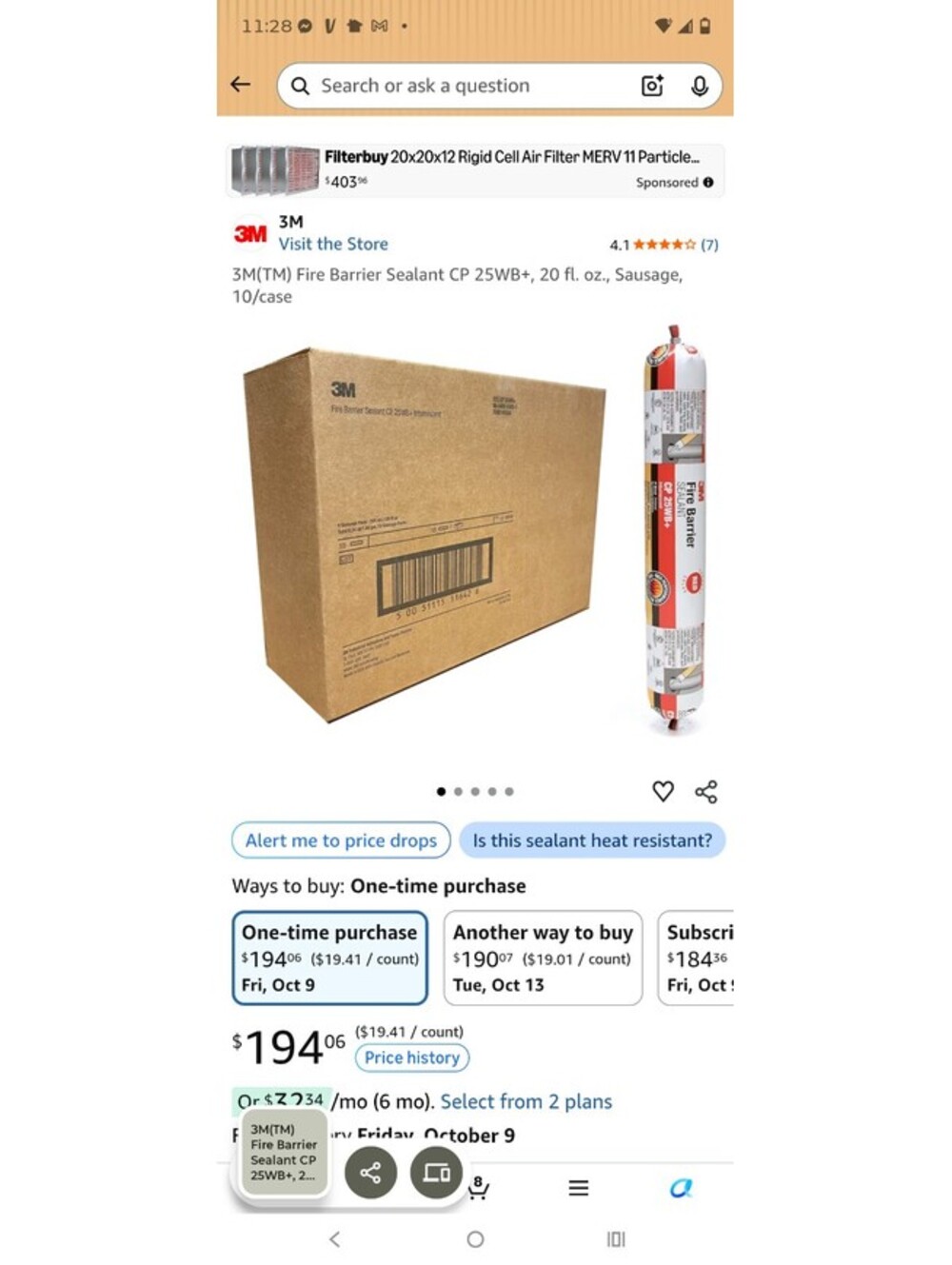 3M(TM) Fire Barrier Sealant CP 25WB+, 20 fl. oz., Sausage, 10/case